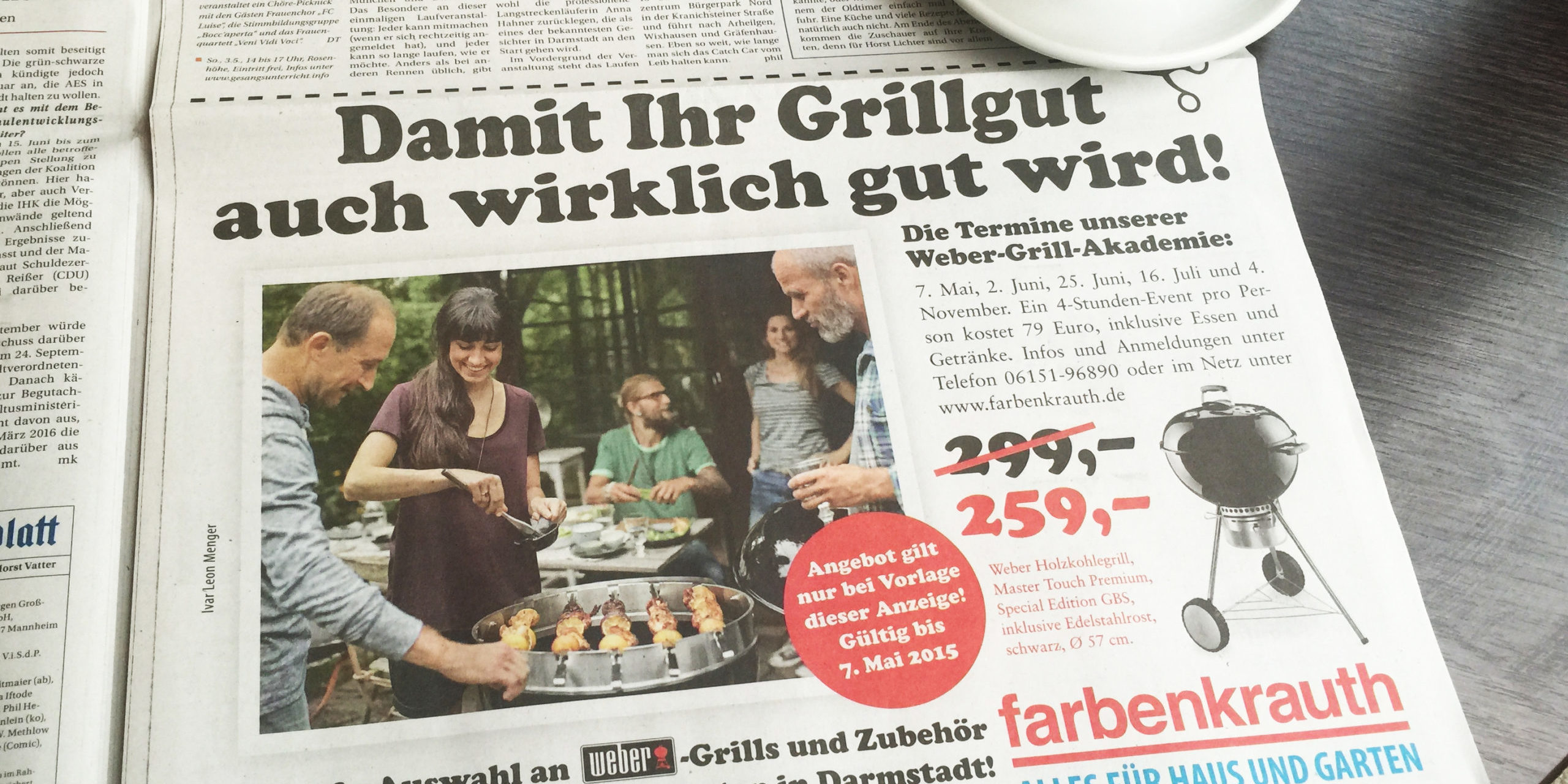 Anzeige "Grill gut". Farbenkrauth Baumarkt